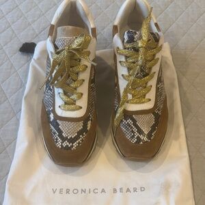 Veronica Beard Brown and Gold Snake Print Sneakers